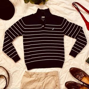 Nautica Boys Large Navy Blue Striped Sweater
